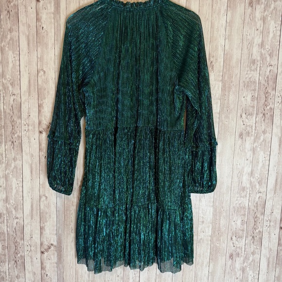 1. State Green Metallic Tiered Long Sleeve Shift Party Dress - Picture 6 of 8